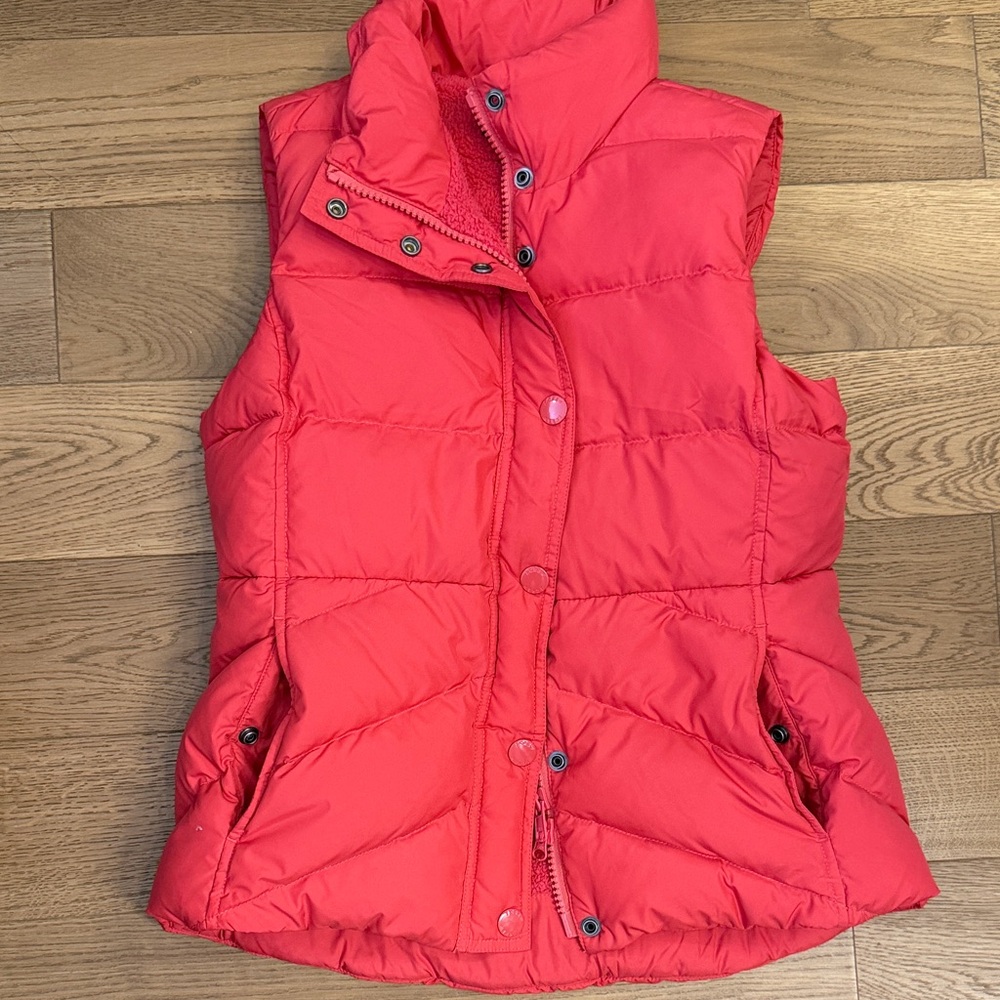 J. Crew Coral-Red Quilted Puffer Vest